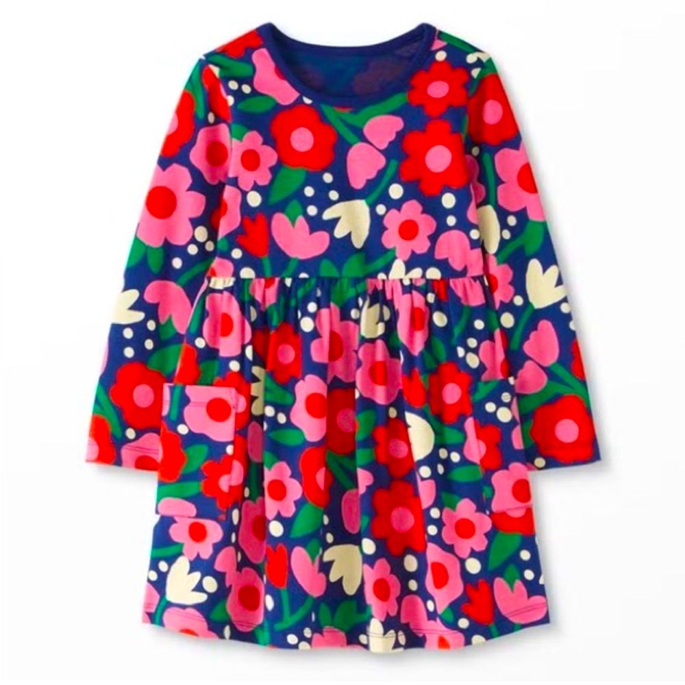 Hanna Andersson Rosey Posey Girls Playground Dress Size 5 Long Sleeve Pink